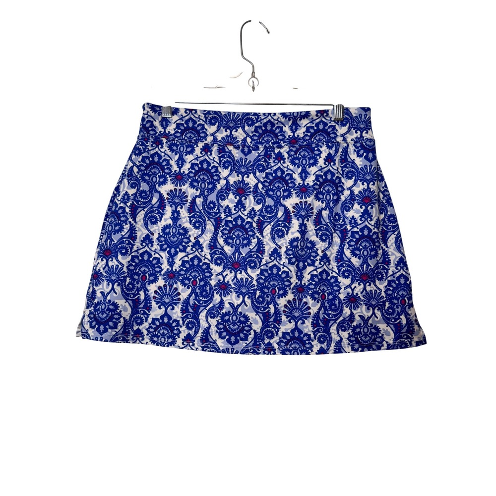 Tranquility by Curation+Clothing Blue White Damask Print A Line Skirt Medium - Picture 2 of 8
